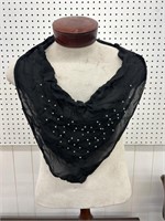 Pure silk beaded scarf and black ribbon