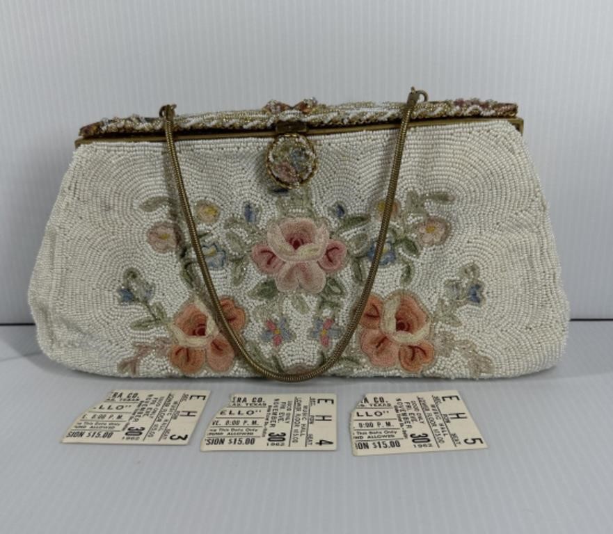 A Vintage Beaded Evening Bag, 1962 Theater Stubs