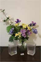 3 Vases w/ Faux Floral