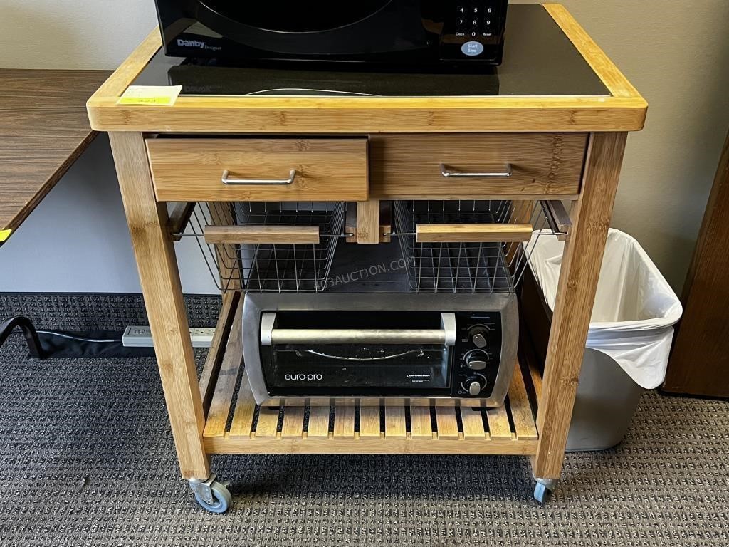 Bamboo rolling Kitchen cart w/' granite top