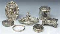 (9) SMALL STERLING SILVER & PLATE TABLE ITEMS