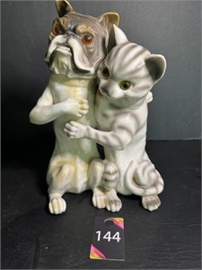 Vtg Large Porcelain Dog & Cat Bank Circa 1920