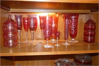 Large Lot of Etched Cranberry Glassware