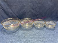 Bartlett Collins Etch Gold Grape 4 nesting bowls