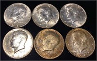 (6) 1969 Kennedy Half Dollar Coins, 40% Silver