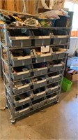 Metal Multi Tiered Rolling Cart w/ Bins & Contents