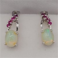 Genuine Opal & Ruby Earrings-New