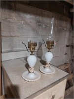 2 Hobnail Milk Glass Lamps