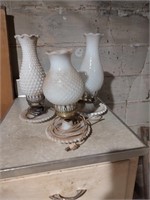 3 Hobnail Milk Glass Lamps