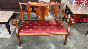 Mahogany Carved Settee w/ Dragonfly Upholstery