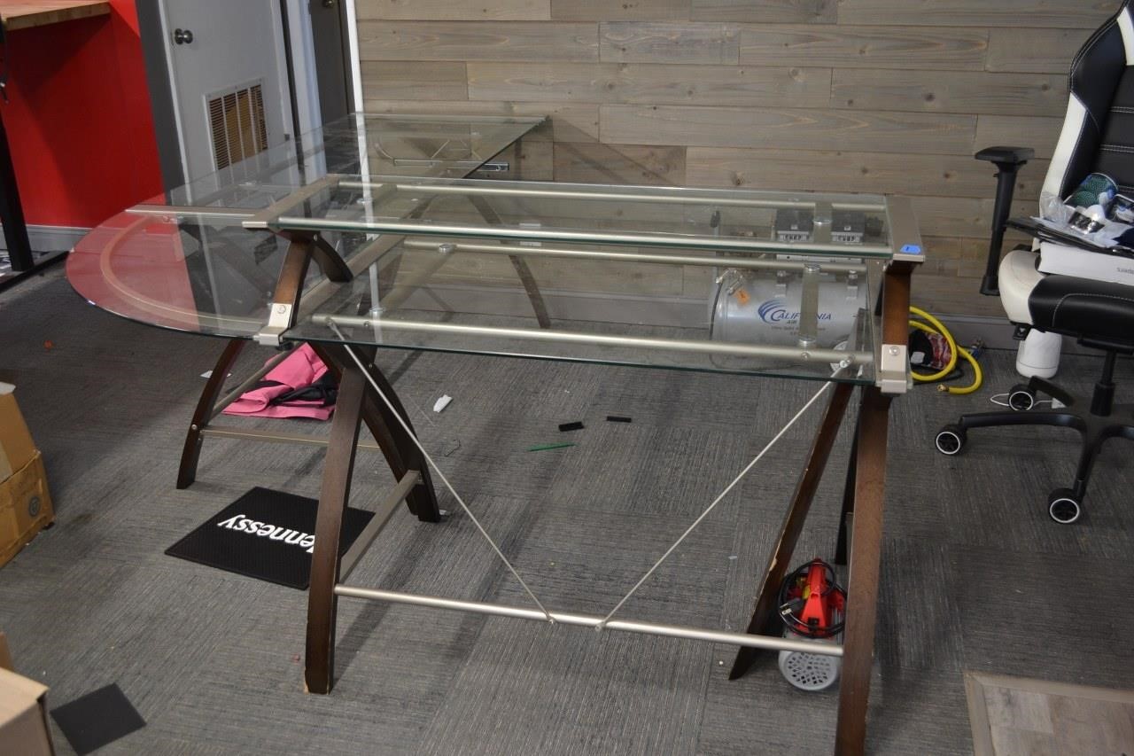 1: Glass L Shaped Desk, 80inLx69inLx27.5inW