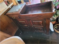 Pine dry sink with contents inside