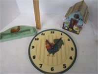 Rooster Lot - Birdhouse, small towel rack & clock