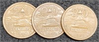(3) Different Mexico 20 Centavos Copper Coins