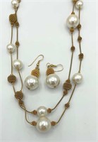 ANNE KLEIN Faux Pearl Coil Gold Necklace Earrings