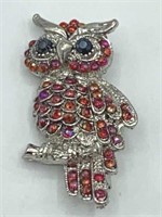 Vintage Pink & Purple Rhinestone Owl 1 1/2” Brooch