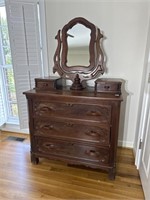 Antique walnut Victorian wishbone mirror dresser