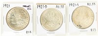 Coin 1921(P)+1921-D+1921-S Morgan's-AU