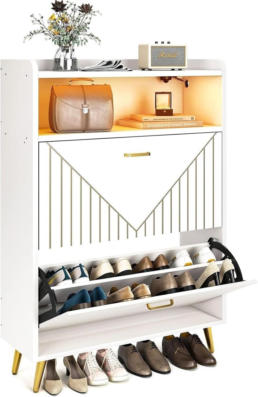 (READ)Aheaplus Shoe Cabinet with Flip Doors  White