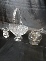 Fenton crystal bear, glass basket, and elephant