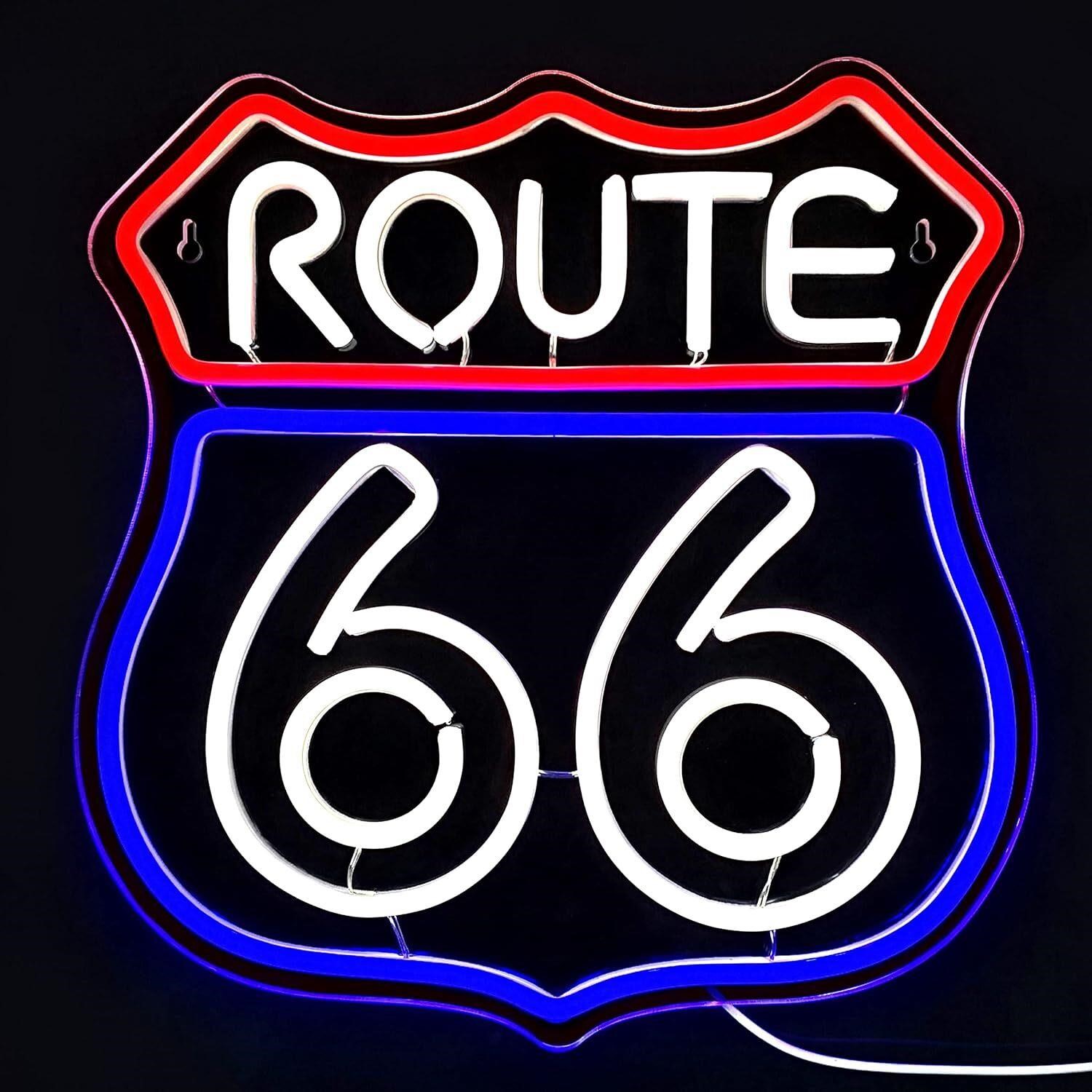 Route 66 Neon Sign Historic US High Way blue