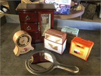 Jewelry Box, Clock, Mirror & (3) Set Hand Made