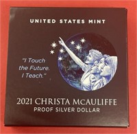 2021 Proof Silver Dollar "Christa McAuliffe" w/