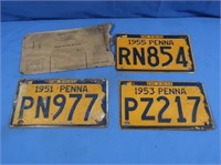 Vintage PA Plates 1951, 1953, 1955
