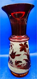 Blown Glass Ruby Frosted Vase