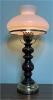 Vintage Colonial Table Lamp W/ Glass Shade & Wood