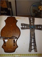 Wood Cowboy Hat Rack & Big Western Wall Cross