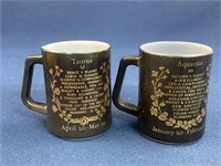Vintage Federal Glass Taurus and Aquarius mugs