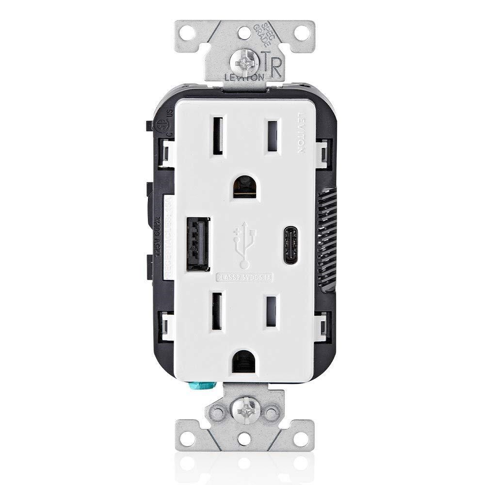 Leviton T5633-W Type A/C USB In-Wall Charger