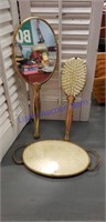 Vintage mirror, brush and sitting tray
