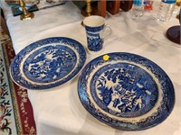 2 Vintage Blue Willow Plates and old Mug