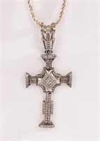 STERLING Silver Cross Pendant on Long 26" Necklace