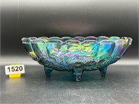 Vintage Blue Carnival Glass Fruit Bowl