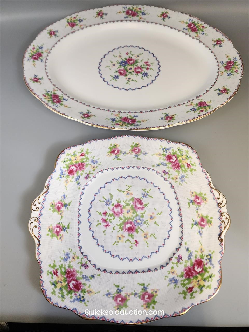 R.A. Petit Point Large Serving Platter & Square Ha