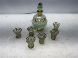 EARLY DECANTER SET WITH 6 MATCHING GLASSES