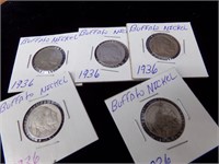 5 Buffalo nickel's