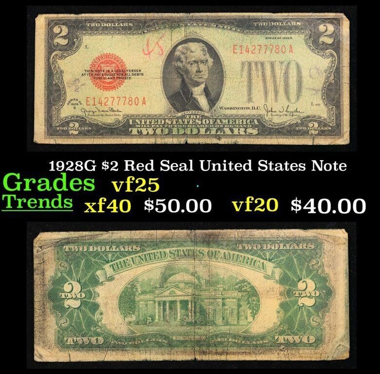 1928G $2 Red Seal United States Note Grades vf+