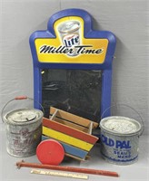 Miller Lite Chalkboard; Minnow Buckets etc