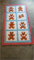 BLUE TEDDY BEAR HANDMADE QUILT