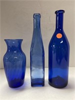 3 Pieces Cobalt Glass
