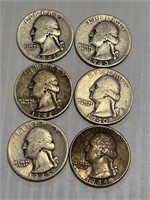 6 Silver Quarters 1940-1945
