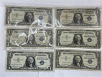 Currency-6 One Dollar Bills 1957