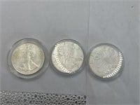 Coins-3 Silver Eagle Dollars