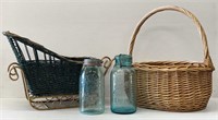 Baskets & Blue Fruit Jars