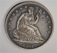 1861 SEATED HALF DOLLAR  AU
