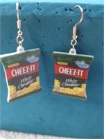 White Cheddar Cheese It Earrings NIP 1.5"